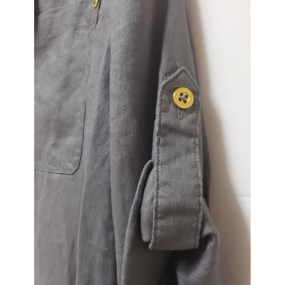 Women’s Ellen Tracy Gray 100% Linen Roll Tab Sleeve Zipper Front Blouse Sz S NWT - Picture 4 of 14